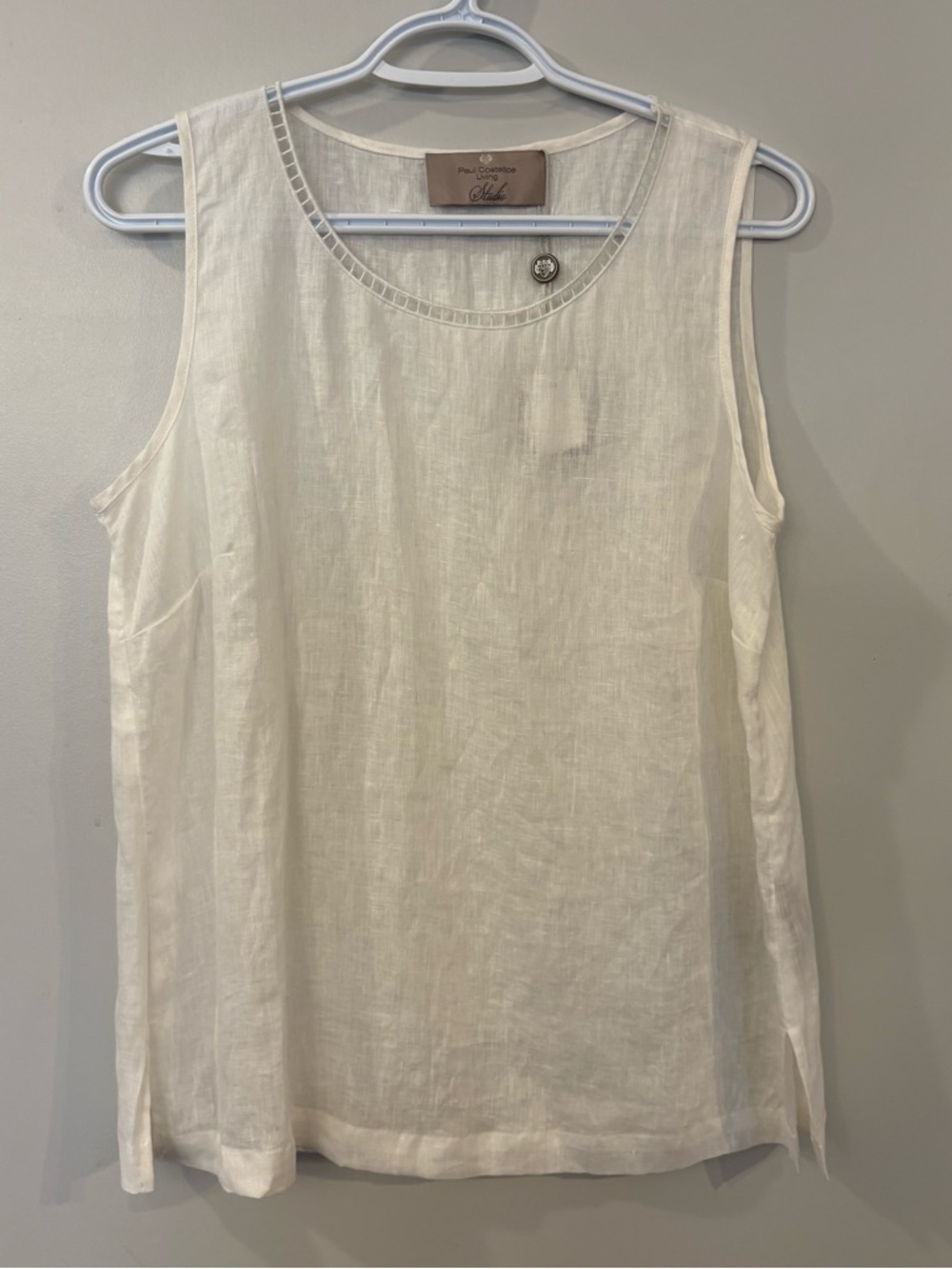 NWT Paul Costello linen sleeveless blouse Irish Designer